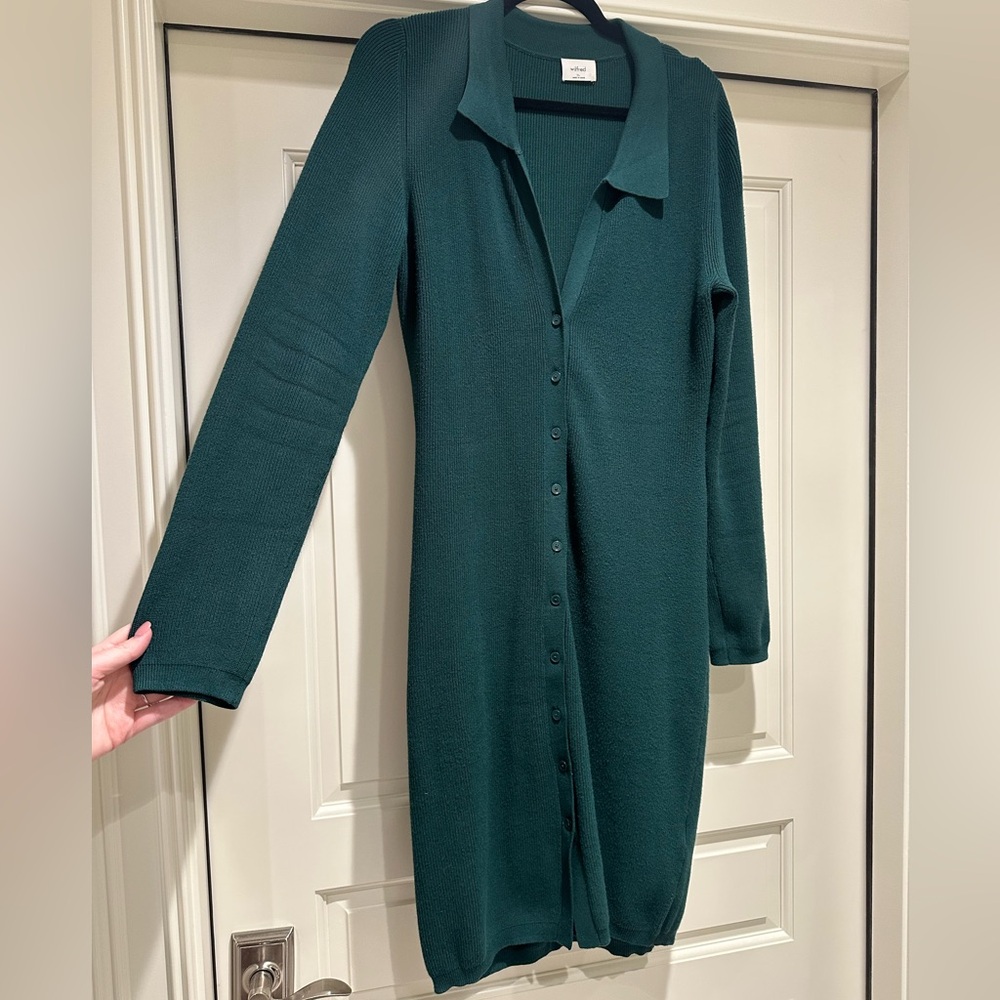 Aritzia Wilfred Cove Ribbed Green Button Up Midi Sweater Dress sz XL